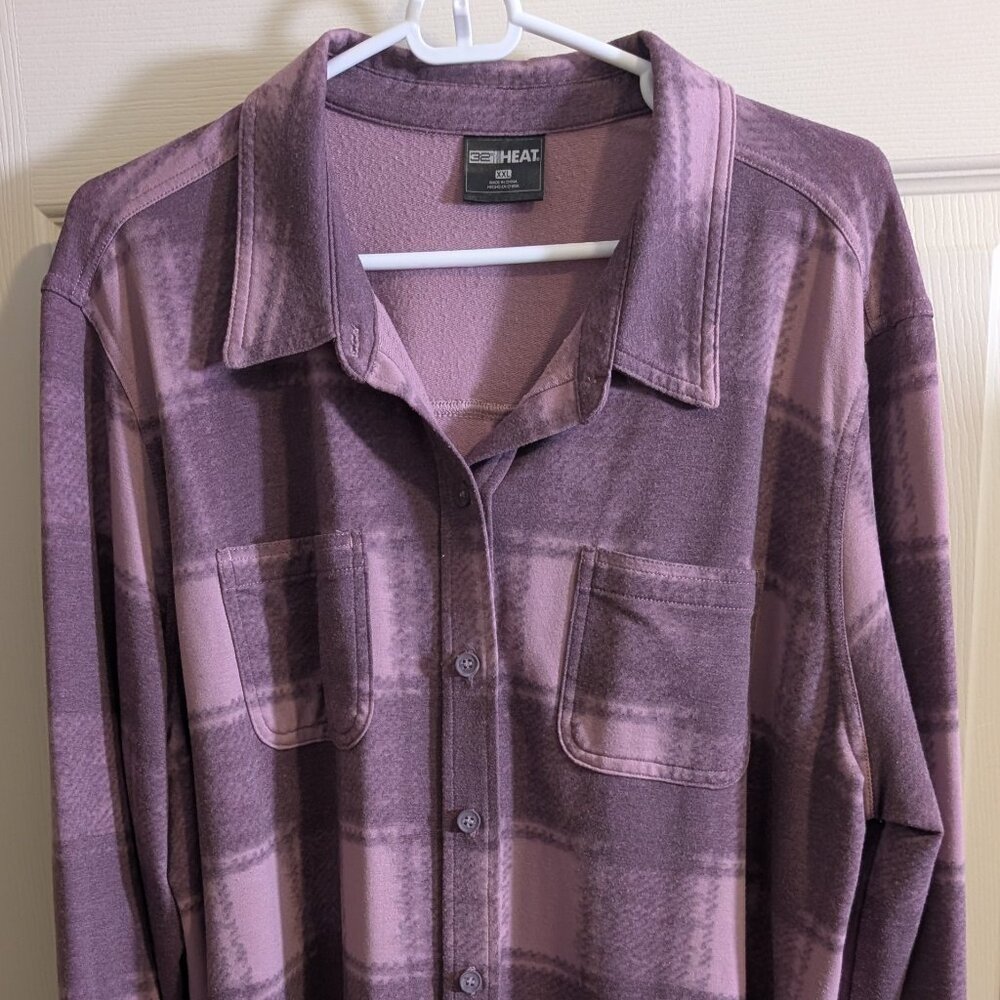 32 Heat Womens Size 2XL Long Sleeve Purple Plaid Button Front Shirt